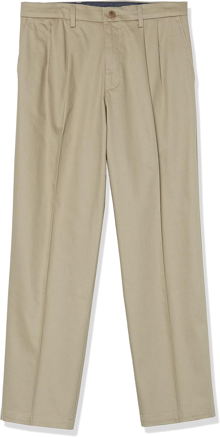 Men's Classic Fit  Cotton Stretch Pants-Pleated (Regular and Big & Tall)