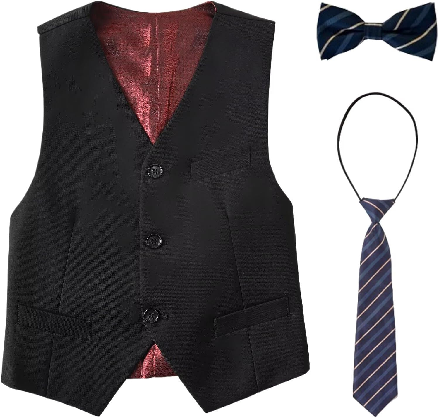 Boy's Suit Vest with Bowtie and Tie Kids Formal Suits Vest for Boy Adjustable Back Strap Vest Set Size 5-16 Years