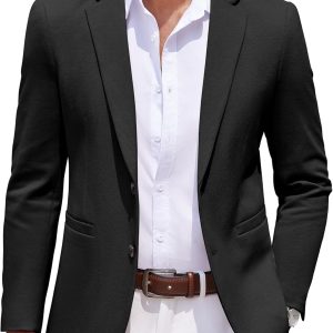 Men's Casual Knit Blazer Two Button Lightweight Sport Coats Suit Jacket